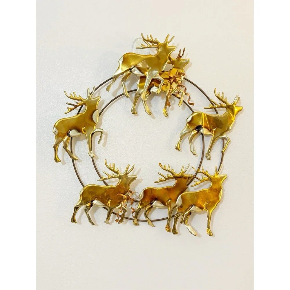 Vintage Brass Copper Reindeer Wreath Christmas Vintage Christmas Home Interior